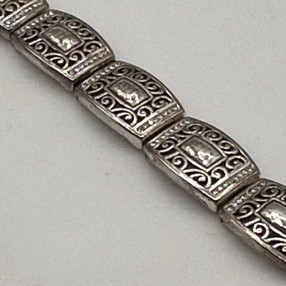 Vintage Brighton Silver-Plated Hammered Link Bracelet w/ Clear Crystals 7 - 8” - Picture 1 of 14
